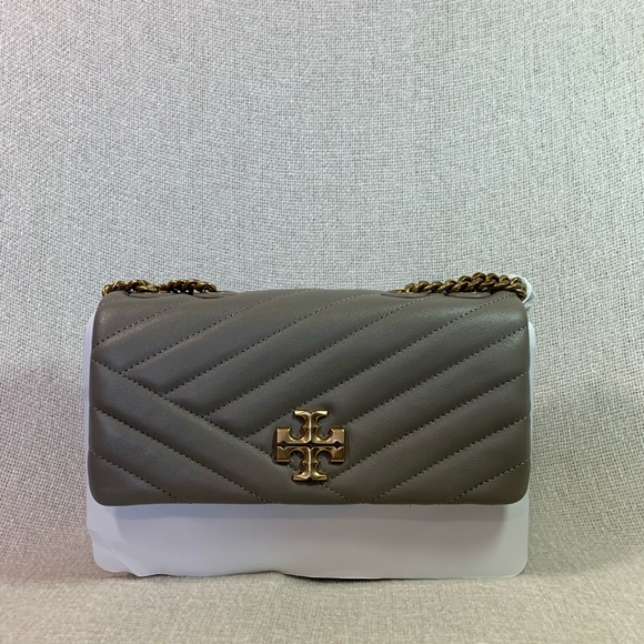 NEW Tory Burch Kira Chevron Gray Heron Leather Small Shoulder Bag/Crossbody Bag - Picture 4 of 16